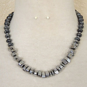 Charcoal Gray Lavarkite & Hematite Necklace